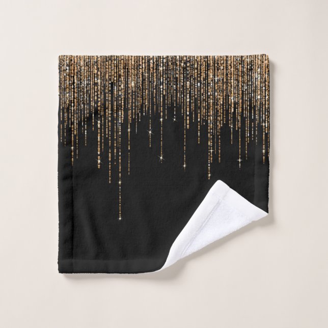 Luxus Chic Black Gold Funkelnd Glitzer Fringe Waschlappen (Waschlappen)