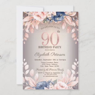Luxus Chic Floral, Lichterkette 90. Geburtstag Einladung
