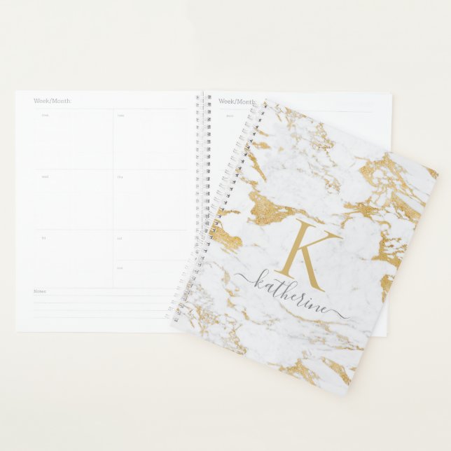 Luxus Chic Gold Foil Marmor Monogram Planer (Anzeige)