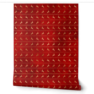 Luxus Chic Gold Reindeer Roter Weihnachtsurlaub Tapete