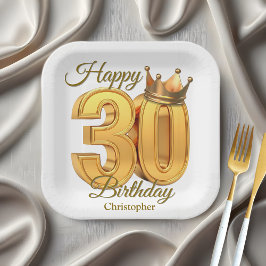 Luxus Classy Golden Royal Crown 30. Geburtstag Pappteller