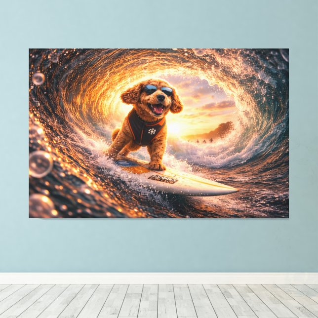 Luxus Cockapoo Surf Leinwand – Ocean Dog Art (Insitu (Holzboden))