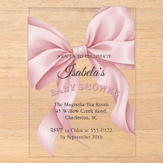 Luxus-Coquette-Rosa-Schleife-Baby-Shower-Mädchen-A Acryleinladungen