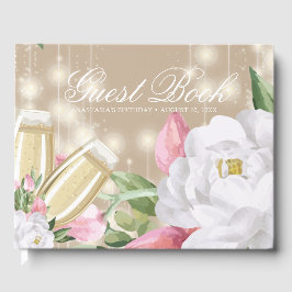 Luxus Cream Champagne Floral Geburtstag Gästebuch