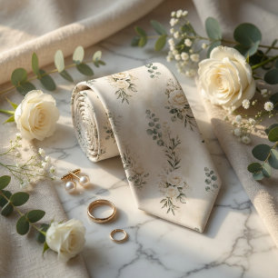 Luxus-Creme-Rosen- und Eukalyptus-Botanik-Hochzeit Krawatte