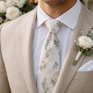 Luxus-Creme-Rosen- und Eukalyptus-Botanik-Hochzeit Krawatte