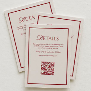 Luxus-Creme und Burgunder-Hochzeitsdetails Qr-Code Begleitkarte