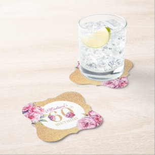Luxus Custom 60. Geburtstag Peonies Gold Glitzer Untersetzer
