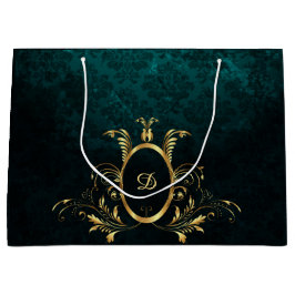 Luxus Damask Gold Rahmen Monogramm Große Geschenktüte