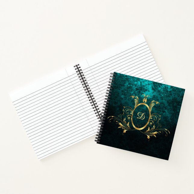 Luxus Damask Gold Rahmen Monogramm Notizbuch (Innenseite)