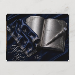 Luxus-Dankeskarten Silbernes Buch & Stift Ro Postkarte