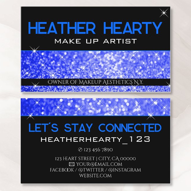 Luxus Dark Navy Blue Bright Glitzer Glam Glamour Visitenkarte (Von Creator hochgeladen)