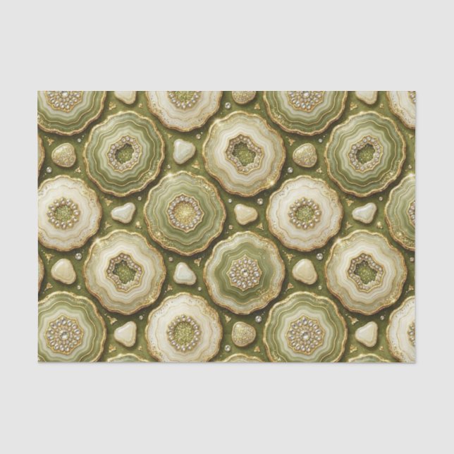 Luxus-Decoupage | Olivgrün + Gold-Achat-Geode Seidenpapier (Vorderseite)