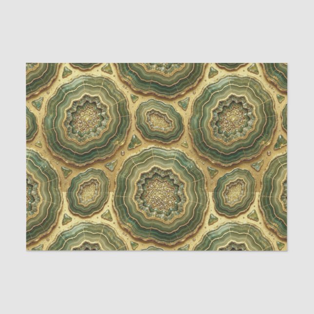 Luxus-Decoupage | Olivgrün + Gold-Achat-Geode Seidenpapier (Vorderseite)