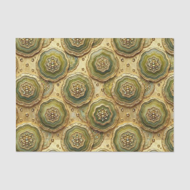 Luxus-Decoupage | Olivgrün + Gold-Achat-Geode Seidenpapier (Vorderseite)