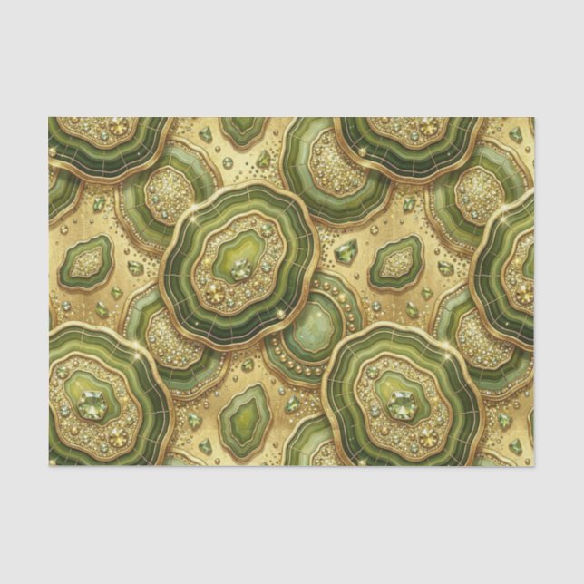 Luxus-Decoupage | Olivgrün + Gold-Achat-Geode Seidenpapier (Vorderseite)