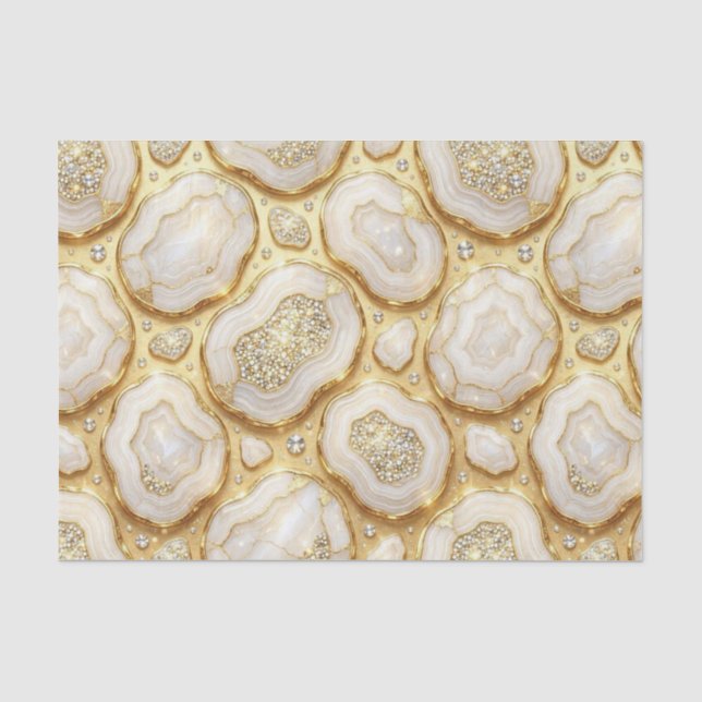 Luxus-Decoupage | Weiß + Gold Achat-Geode Seidenpapier (Vorderseite)