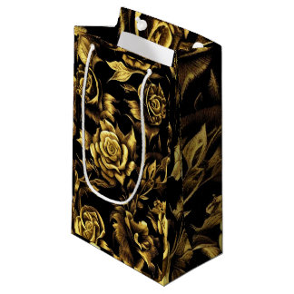 Luxus-Design mit goldenen Rose auf schwarz Kleine Geschenktüte