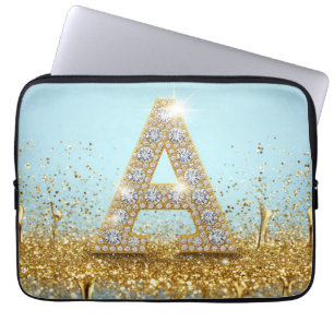 Luxus-Diamant-Buchstabe A auf goldenem Glitter-Hin Laptopschutzhülle