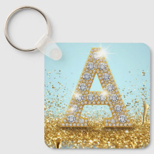 Luxus-Diamant-Buchstabe A auf goldenem Glitter-Hin Schlüsselanhänger