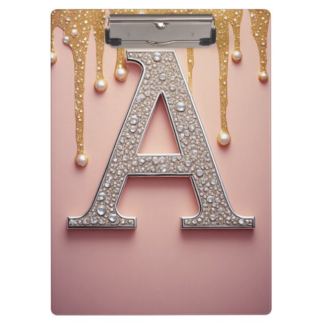 Luxus-Diamant-Buchstabe A-Monogramm mit Goldtropfe Klemmbrett (Vorderseite)