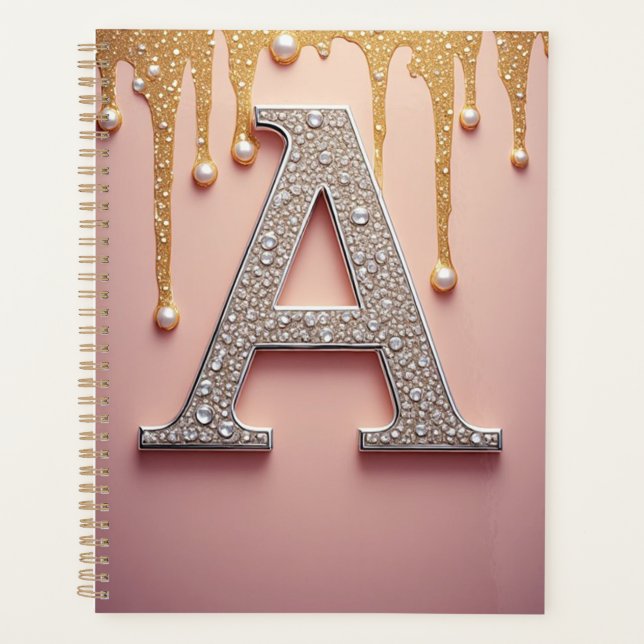 Luxus-Diamant-Buchstabe A-Monogramm mit Goldtropfe Planer (Vorderseite)