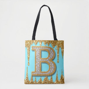 Luxus-Diamant-Buchstabe B auf goldenem Glitter-Hin