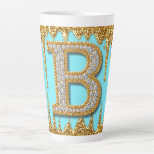 Luxus-Diamant-Buchstabe B auf goldenem Glitter-Hin Milchtasse