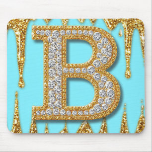 Luxus-Diamant-Buchstabe B auf goldenem Glitter-Hin Mousepad