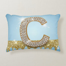 Luxus-Diamant-Buchstabe C auf goldenem Glitter-Hin Dekokissen