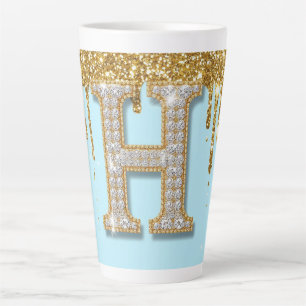 Luxus-Diamant-Buchstabe H auf goldenem Glitter-Hin Milchtasse