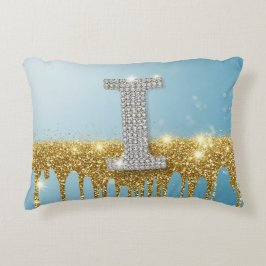 Luxus-Diamant-Buchstabe I auf goldenem Glitter-Hin Dekokissen