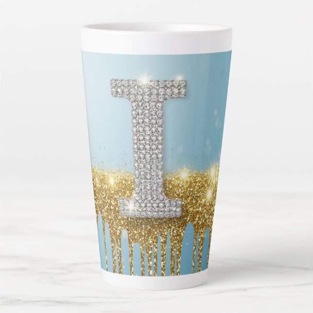 Luxus-Diamant-Buchstabe I auf goldenem Glitter-Hin Milchtasse (Vorderseite)
