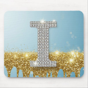 Luxus-Diamant-Buchstabe I auf goldenem Glitter-Hin Mousepad