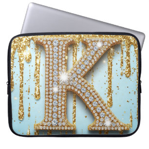 Luxus-Diamant-Buchstabe K auf goldenem Glitter-Hin Laptopschutzhülle