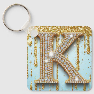 Luxus-Diamant-Buchstabe K auf goldenem Glitter-Hin Schlüsselanhänger