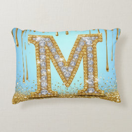 Luxus-Diamant-Buchstabe M auf goldenem Glitter-Hin Dekokissen