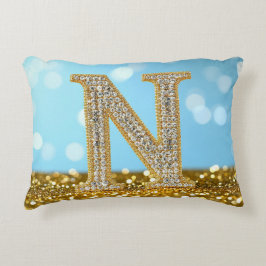 Luxus-Diamant-Buchstabe N auf goldenem Glitter-Hin Dekokissen