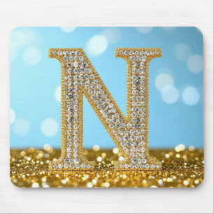 Luxus-Diamant-Buchstabe N auf goldenem Glitter-Hin Mousepad