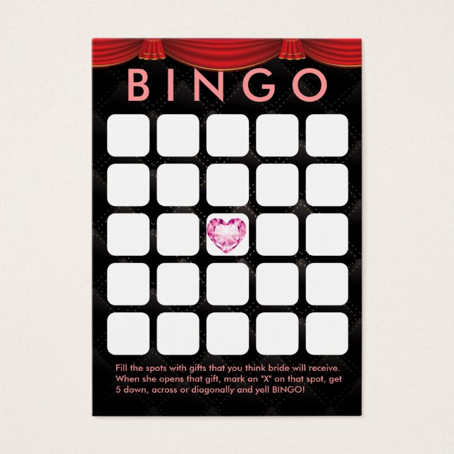 Luxus Diamond Heart Brautparty 5x5 Bingo Card (Vorderseite)