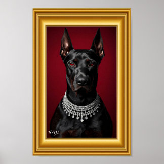 Luxus-Dobermann-Porträt mit Diamant-Halskette – E Poster