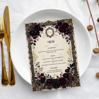 Luxus-Dunkle-Romantik-Gotik-Rosen-Victorian-Hochze Menükarte