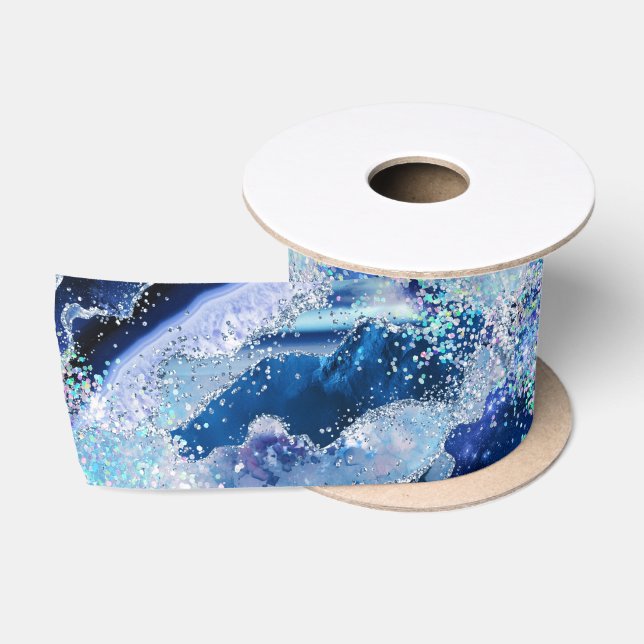 Luxus Edelstein Marmor Blau Glitter Achat Satinband (Spule)