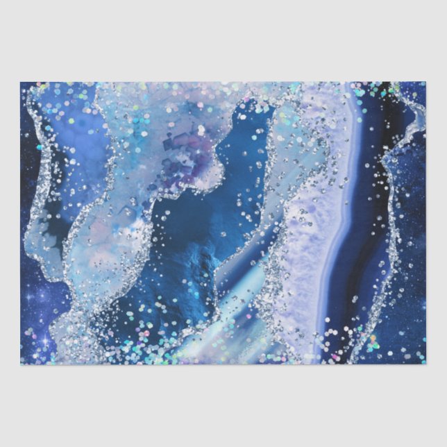 Luxus Edelstein Marmor Blau Glitter Achat Seidenpapier (Vorderseite)