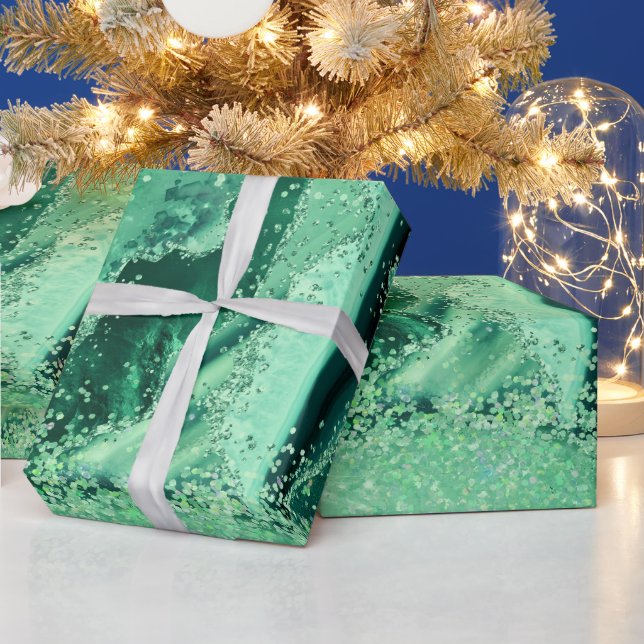 Luxus Edelstein Marmor Grün Glitter Achat Geschenkpapier (Feiertage)
