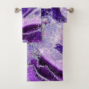Luxus Edelstein Marmor Lila Glitter Achat Badhandtuch Set