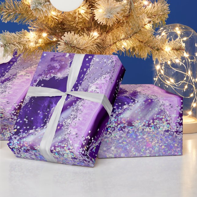 Luxus Edelstein Marmor Lila Glitter Achat Geschenkpapier (Feiertage)