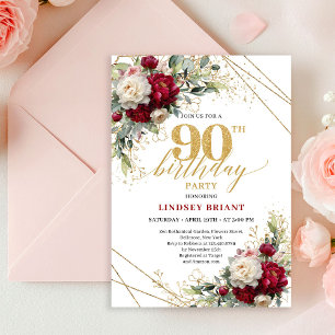 Luxus-Einladung zum 90. Geburtstag mit tiefroten B Einladung