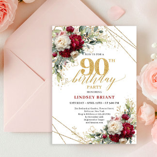 Luxus-Einladung zum 90. Geburtstag mit tiefroten B Einladung
