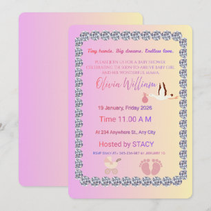 Luxus-Einladung zur Babyparty in Rosa und Gold mit Einladung